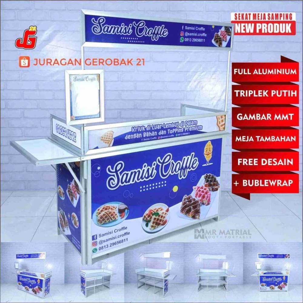 Booth portable Jumbo Sekat Meja Samping Gerobak Lipat Meja Usaha / Dagang Portable